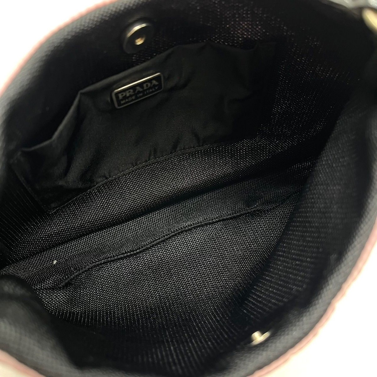 PRADA Nylon Leather Triangle Logo Pink Black Tote Shoulder Bag 