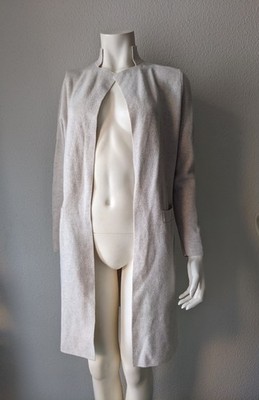 FFC Strickmantel Strickjacke Gr. M 100% Wolle GRAU WEISS BEIGE Top Zustand