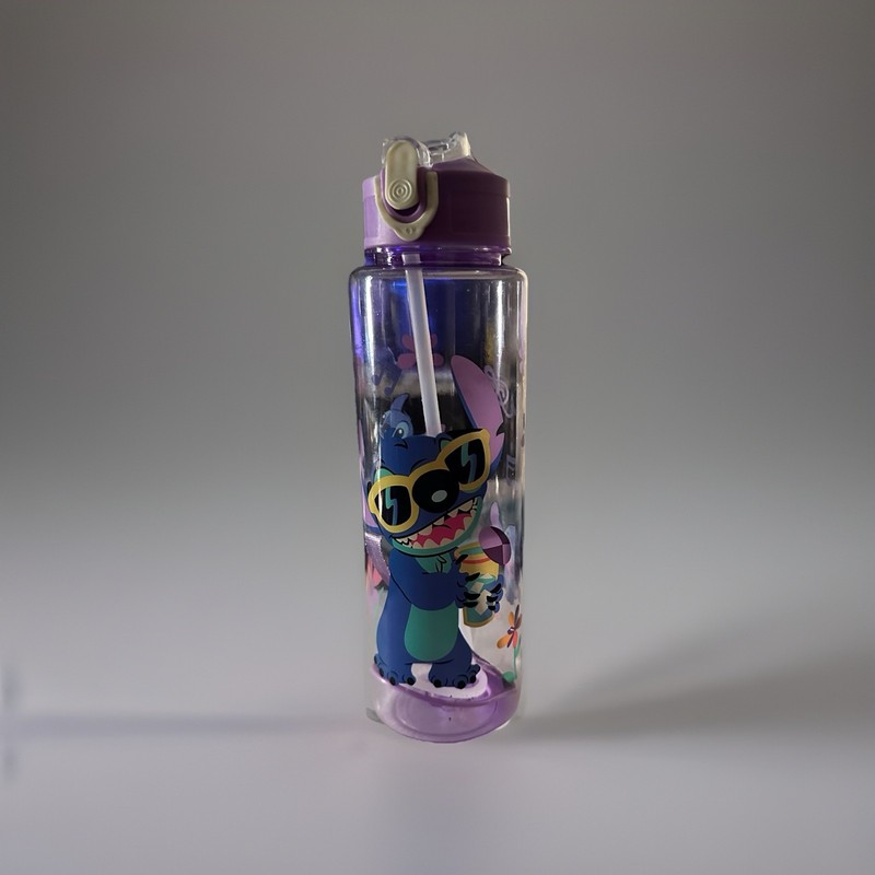 800ML Stitch Angel Cartoon Water Cup Purple Portable Plastic Large