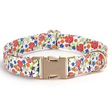Soft Cotton Floral Dog Collar with Quick Release Metal Buckle Orange Flower