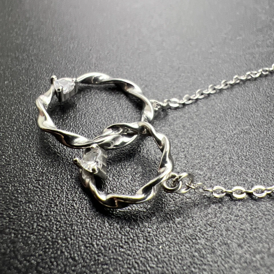 "Collar de circonita cúbica de doble círculo entrelazado ~ plata de ley 925 ~ 20"" ~ 3,4 g" Foto 4 de 4