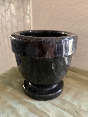 Vintage Marble Granite Mortar Natural Black Stone Heavy Duty Large 4.75  tall