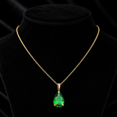 Yellow Gold Emerald Teadrop Pendant Hallmarked British Made All Chain Lengths