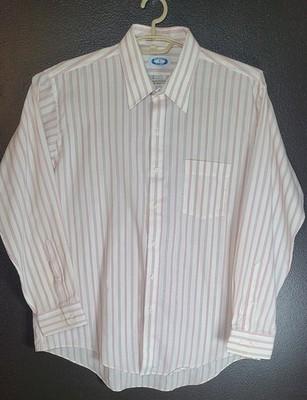 Vintage Arrow Paddock Club Shirt Mens 17.5'' Ivory/Pink Striped Long Sleeve 