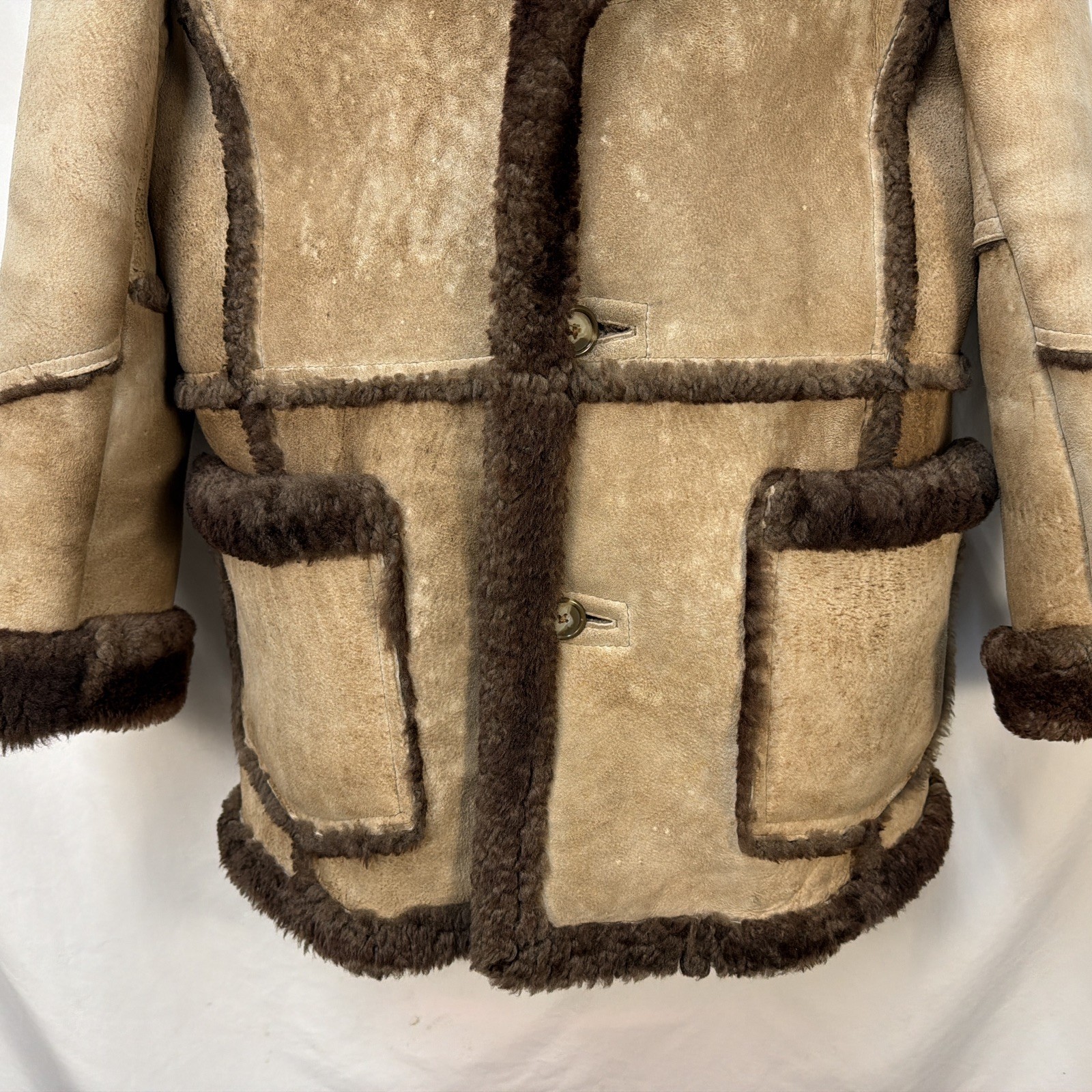 VINTAGE GUIDE MASTER SHEEPSKIN SHEARLING RANCHER MARLBORO MAN COAT 48" CHEST image 5