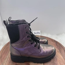 art class Boots Youth Size 2 Purple Iridescent Combat Lace Up Side Zip Lug Sole