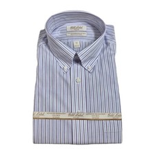 Roundtree Yorke Gold Label Men's Shirt Size 16 33 Blue Pink Striped Poplin 59