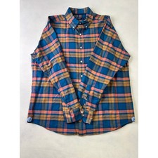 Cremieux Classics Mens Large Blue Orange Plaid Button Down Shirt Long Sleeve L