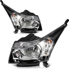 Pair Headlamps Headlight Assembly Fits 2011-2015 Chevy Cruze Sedan Black Housing