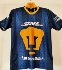 Pumas UNAM Soccer Jersey Men’s L Navy Blue Gold Telcel Suzuki DHL Logo