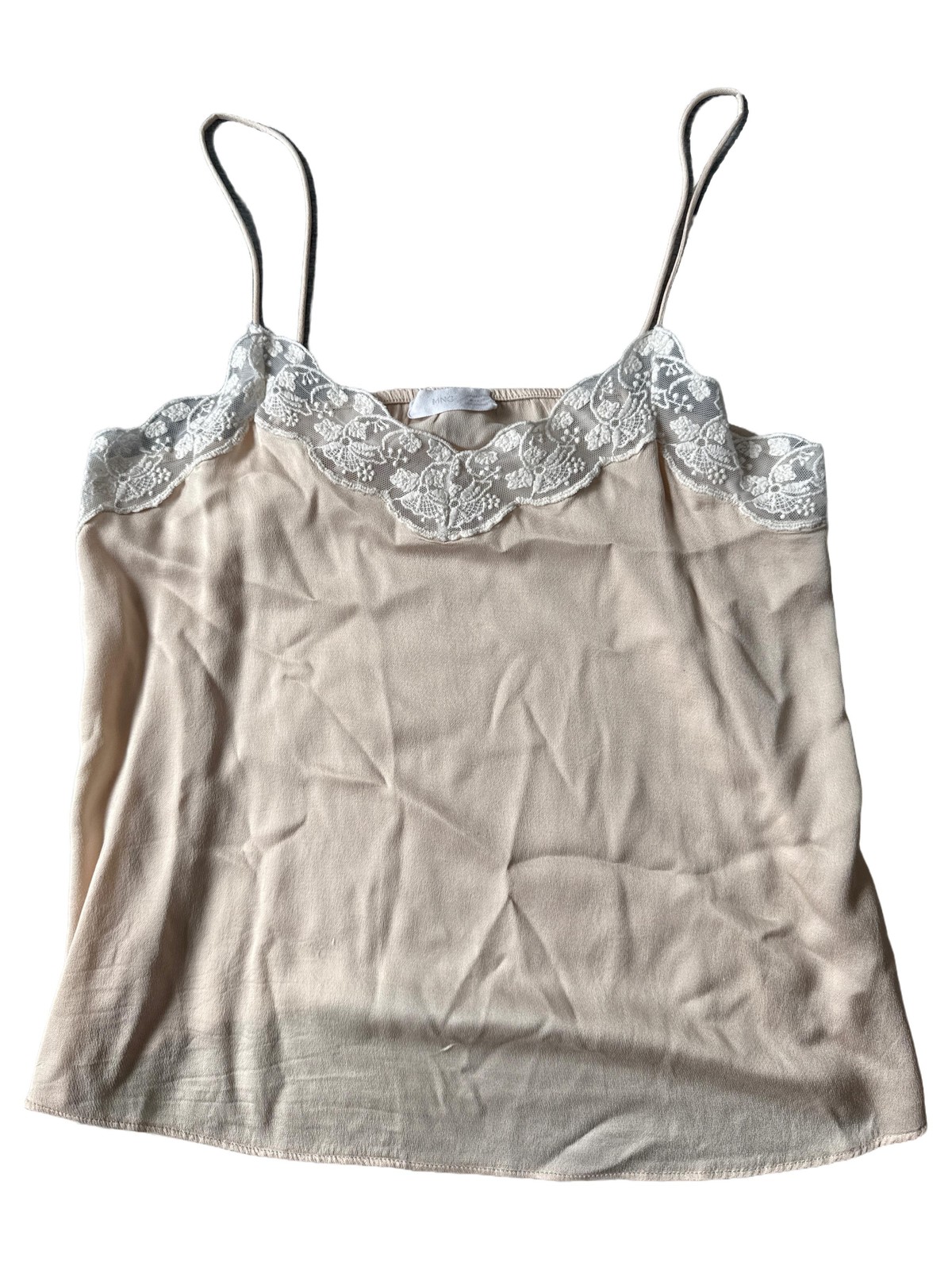 MNG Damen Top Shirt Beige Gr. 40; L Feminin mit Spitze