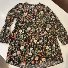 LOFT Black whimsy garden Floral Ruffle Neck Long flowy Dress SP Kentucky derby