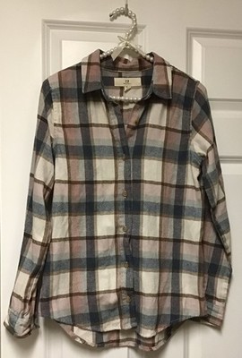 Thread and Supply Women's Shirt Top Plaid Flannel Button Down Size S (BIN AJ)