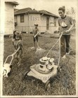 1973 Press Photo Christa Gambieu's exercise includes mowing the lawn - nob18568 — photo 1