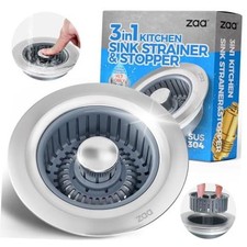 Silver 3 in 1 Kitchen Sink Drain Strainer - Sink Stopper