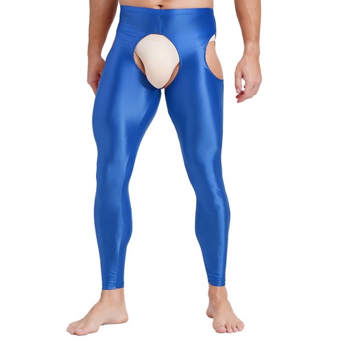 Men Glossy Cutout Compression Pants Solid Color Yoga Base Layer Tights AU - Picture 73 of 100