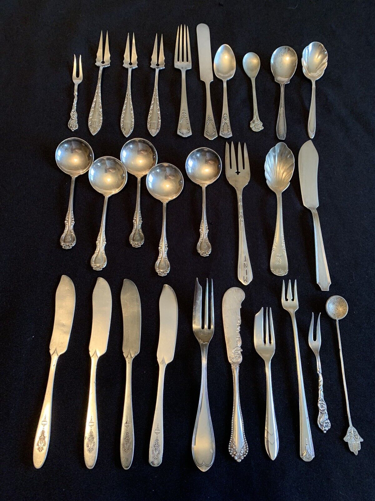 27 Antique Silverplate Flatware Unique Pcs Small Spoons Seafood Forks Spreaders