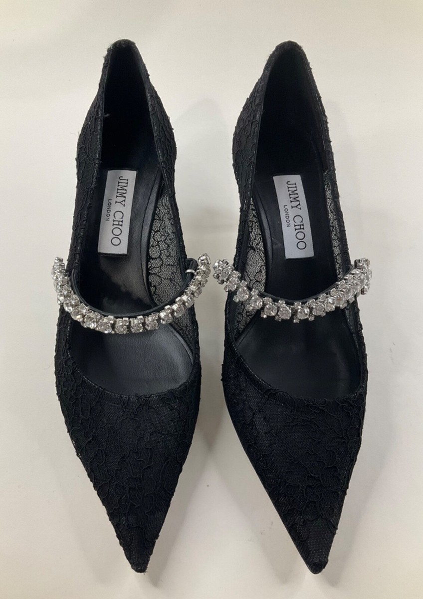 Jimmy Choo Bing Crystal Embellished Pointed Toe Black Lace Jimmy Choo Bing Crystal Embellished Pointed Toe Black Lace