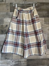 Vtg Union Made Wool Skirt Size 5 6 Tan  Blue Plaid Preppy Midi Knee School Girl