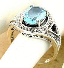 GENUINE 3 CARAT SKY BLUE TOPAZ ANTIQUE STYLE 925 STERLING SILVER RING    1082