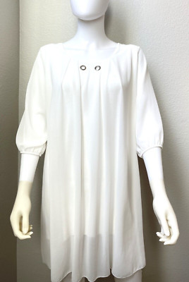 Adorable Off WHITE Semi Sheer Chiffon Dress Tunic Lined Size L BNWOT