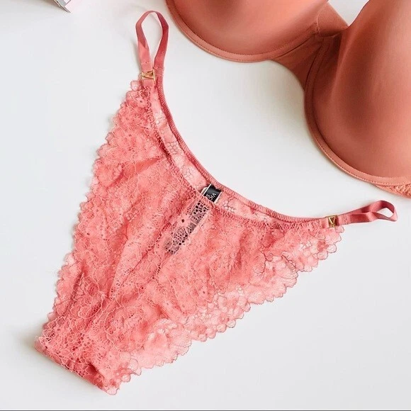 38DDD XL Victoria’s Secret Beige Tostado Camiseta Forrada Sujetador Conjunto Encaje Bragas Brasileñas Foto 4 de 4