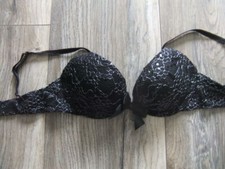 NEW PRIMARK size 32C BLACK SEQUIN GLITTER WIRED MOULDED PLUNGE BRA BOW/LACE TRIM
