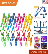 Colorful 12 Pcs LED Helicopters with Launchers - Ideal Glow-in-the-Dark Fun