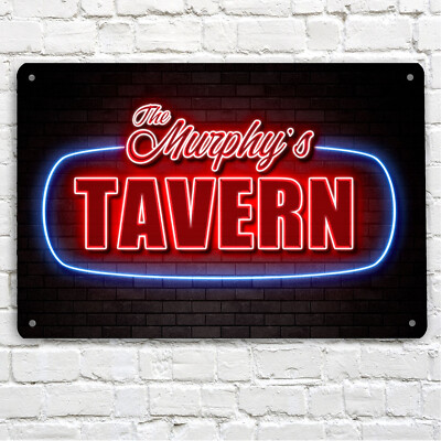 Artylicious Personalisierbares Barschild Mit Namen RED Neon Effekt Metall Pub A4