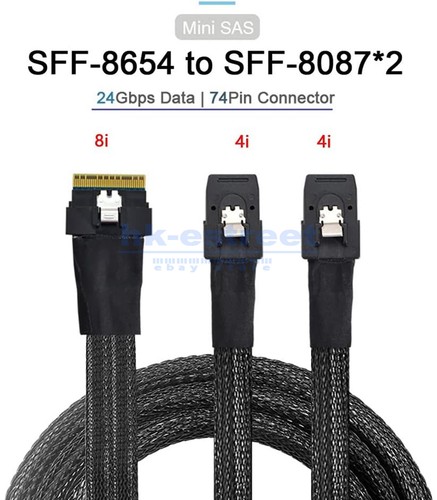 SLIM SAS SFF-8654 8I to 2 Ports MINI SAS 8087 server connection Cable 50CM - 第 2/18 張圖片