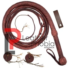 Double Belly Leather Bullwhip 04 to 12 Feet Long 16 Plaited Heavy Duty Bull Whip
