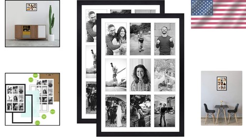 Quality Black Wood Photo Collage Frame for 9 Pictures - 2 Pack, Modern Style - Picture 2 of 9