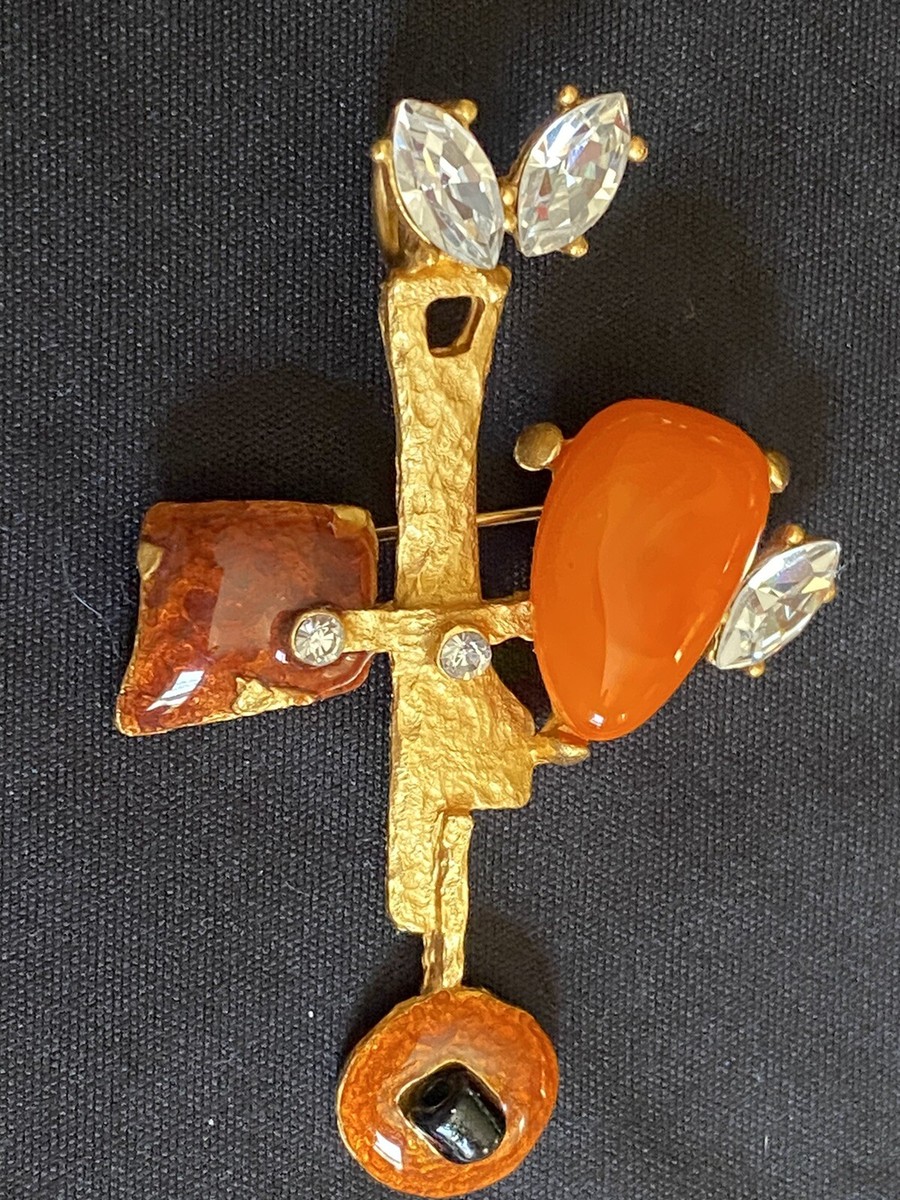 Christian Lacroix Vintage Cross Pendant Pin Brooch Couture