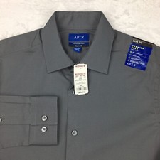 Apt 9 Dress Shirt Mens 14-14.5/32-33 Dark Gray Slim Fit Premier Flex