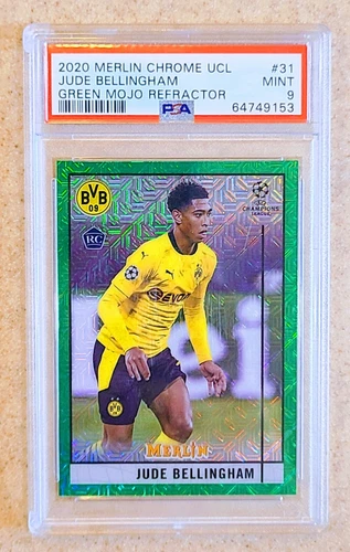 2020-21 Topps Merlin Chrome UEFA Jude Bellingham GREEN MOJO REF RC #/99 SP PSA 9