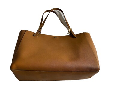 Tory Burch York Brown Leather Double Handles Zipper Tote Bag