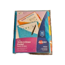 Avery 8 Tab Write, Erase, & Reuse Pocket Plastic Dividers Tear Resistant #16103