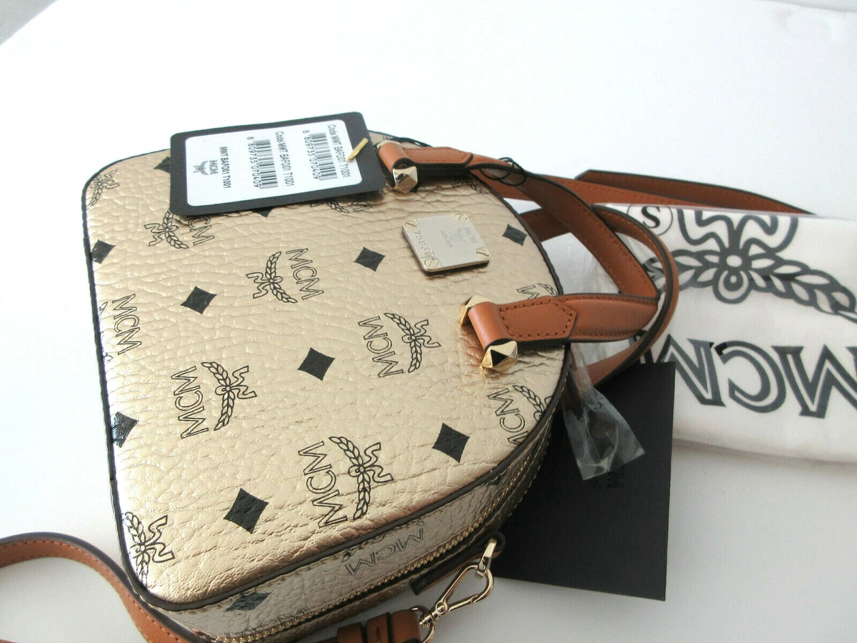 MCM half moon Visetos Canvas Small Zip Top Crossbody Dome Purse Bag