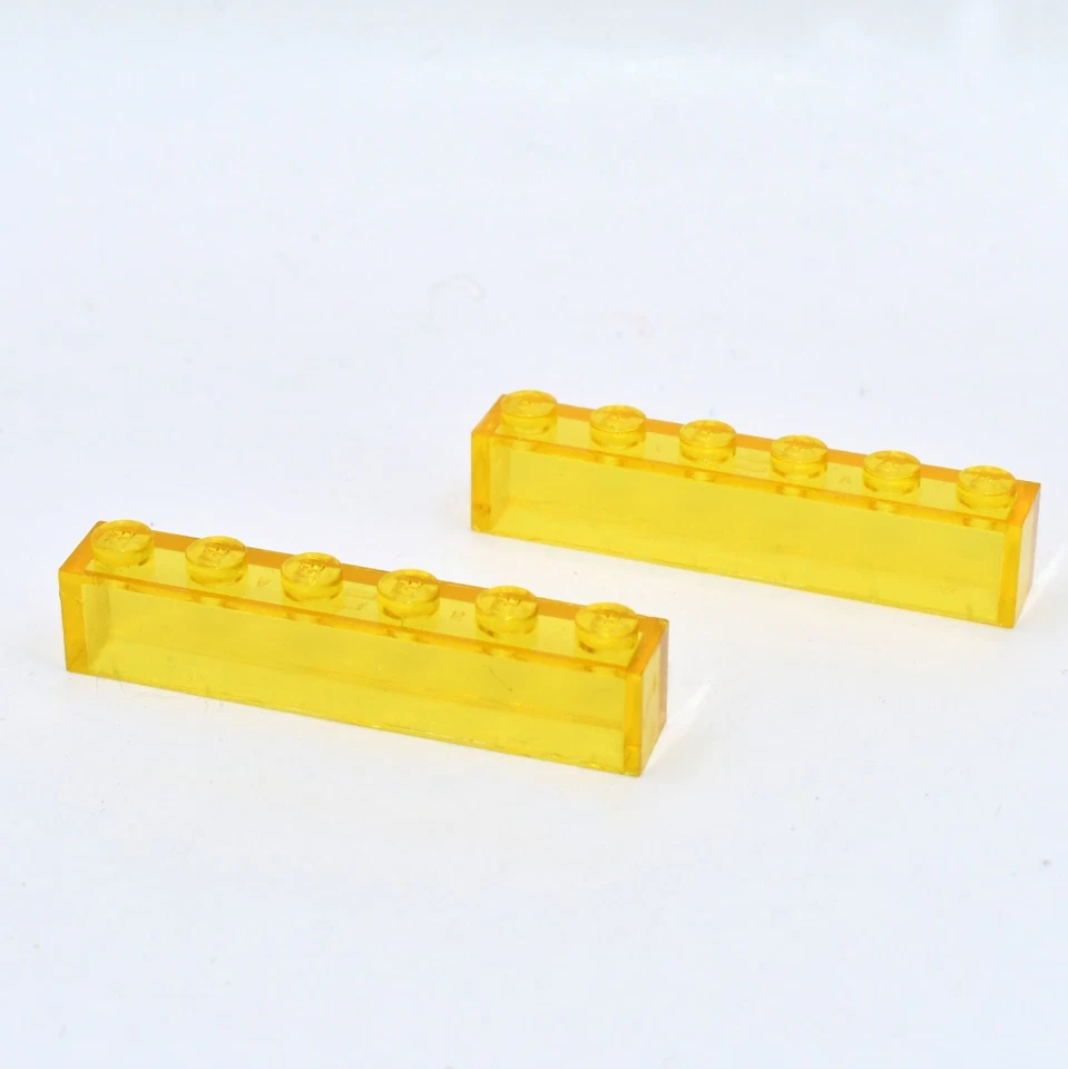 2 Vintage Lego Transparent Yellow 1x6 Brick Part W/out Tubes Classic Space 3067 - Image 2 of 3