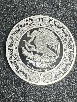 MAYA LEON ベル silver 925 2001年 USA製 1oz .999 Silver Mexico Aztec Sun Calendar Mayan Elements Round