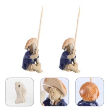 2PCS Bonsai Adornments Fish Tank Ornaments Ceramics Fisherman Decorations