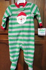 NWT CARTER'S Child of Mine GREEN SANTA CHRISTMAS FLEECE BLANKET SLEEPER 3-6 mo