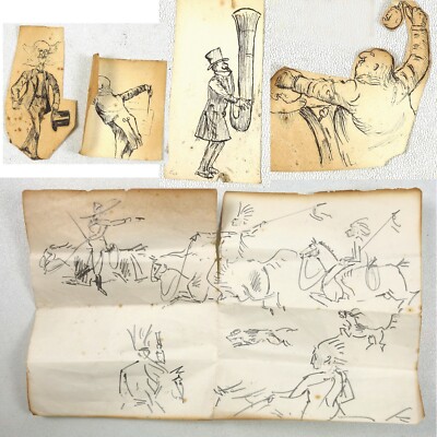 Vintage Cartoon Cowboys & andere Charakterskizzen - unbekannter Künstler 20. Jh.