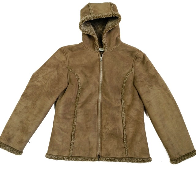 LL Bean Womens Brown Faux Leather Hoodie Zip Sherpa Lined Jacket 0FDL2 Size M for sale online | eBay