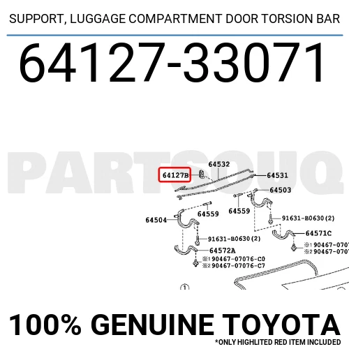 6412733071 Genuine Toyota SUPPORT, LUGGAGE COMPARTMENT DOOR 