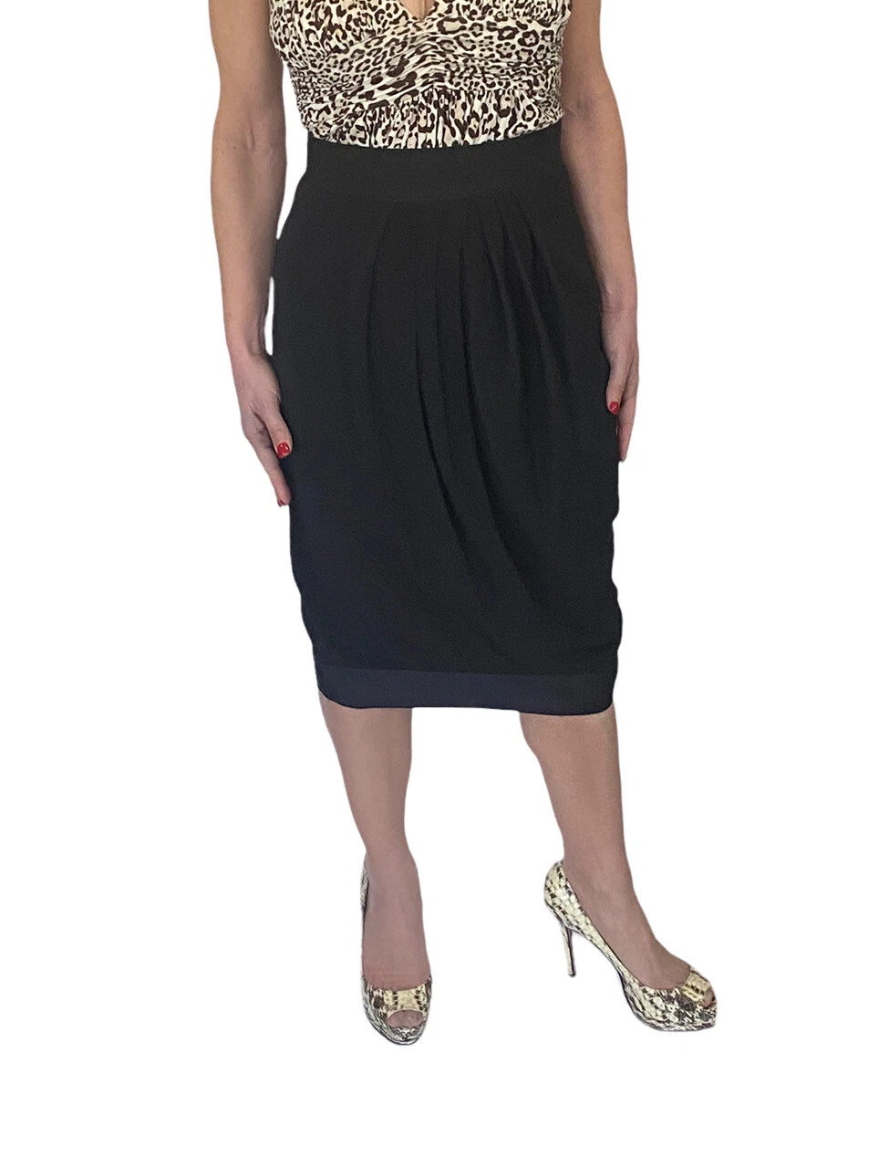 Gonna Valentino Hiver 2008 RUNWAY nera grosgrain midi plissettata taglia 6