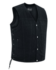Vance Men's Black V-Neck Denim Vest for Motorcycle Riders