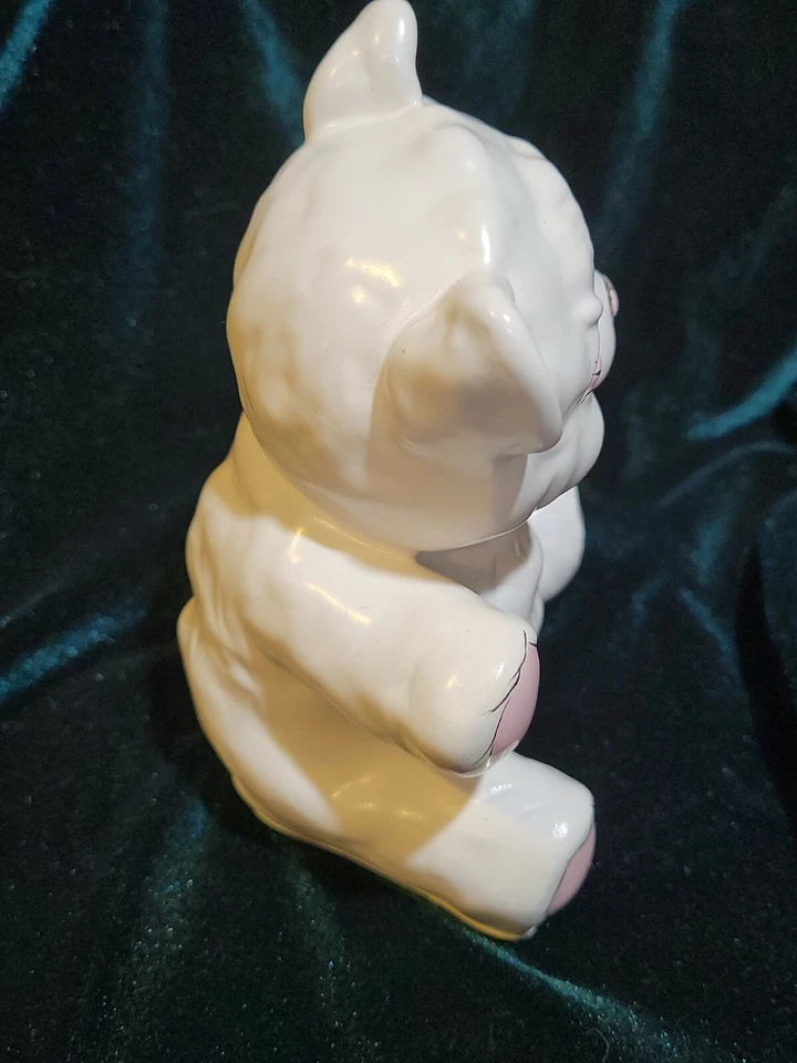 Винтажный MCM керамический плюшевый котенок котенок медведь розовое белое золото детской ручной росписи - Изображение 4 из 4