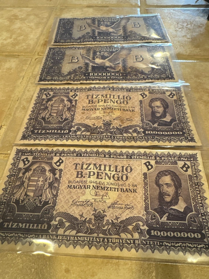 LOT OF 5, 🇭🇺 HUNGARIAN 10 QUINTILLION, 1946 B-PENGO, P-135 - CIRCULATED 🇭🇺 - Image 2 of 4