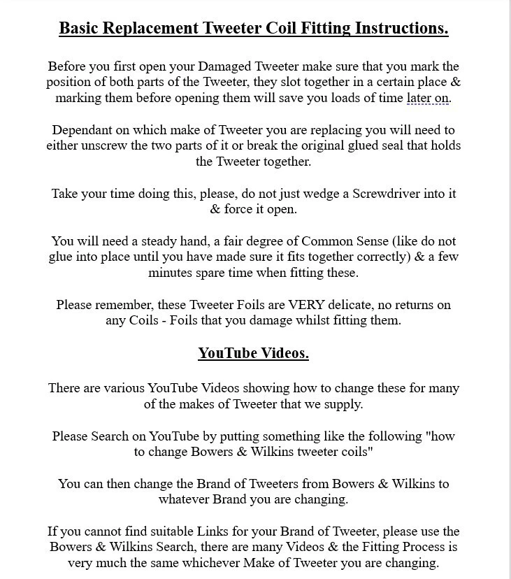 2x B&W Matrix 802 Serie 3 Ricambio Generico Tweeter Altoparlanti Bobine Foil - Immagine 4 di 4